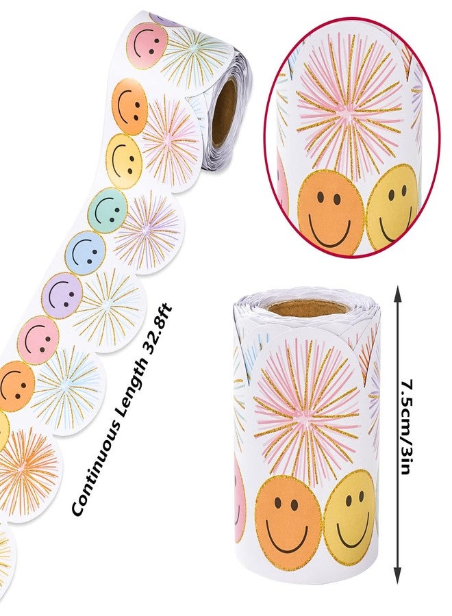 Whaline 32.8ft Preppy Pastel Smile Face Bulletin Board Borders Colorful Firework Poms Scalloped Die-Cut Rolled Border Trim for School Classroom Office Chalkboard Decoration - Image 2